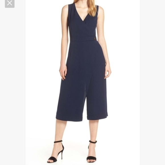 Chelsea28 Pants - Chelsea28 Navy Faux Wrap Crop Jumpsuit XXL